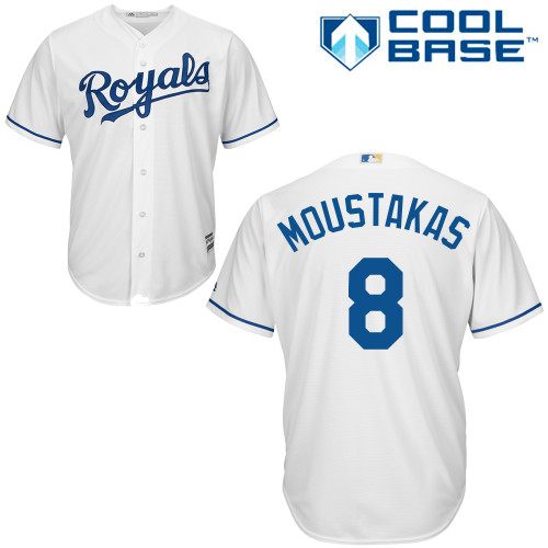 Royals #8 Mike Moustakas White Cool Base Stitched Youth MLB Jersey